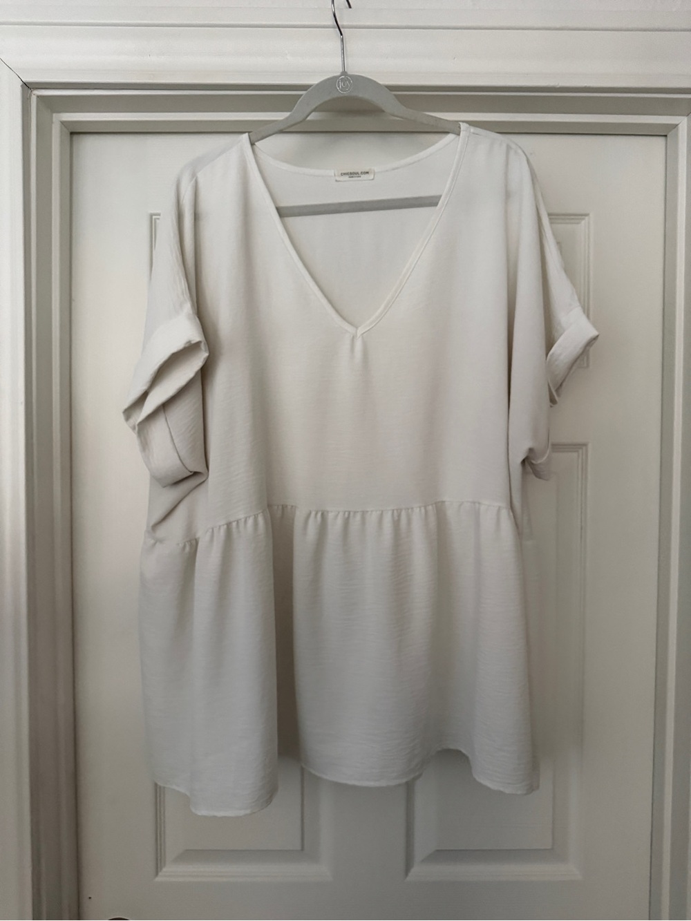 V-Neck Peplum Tunic Top - White